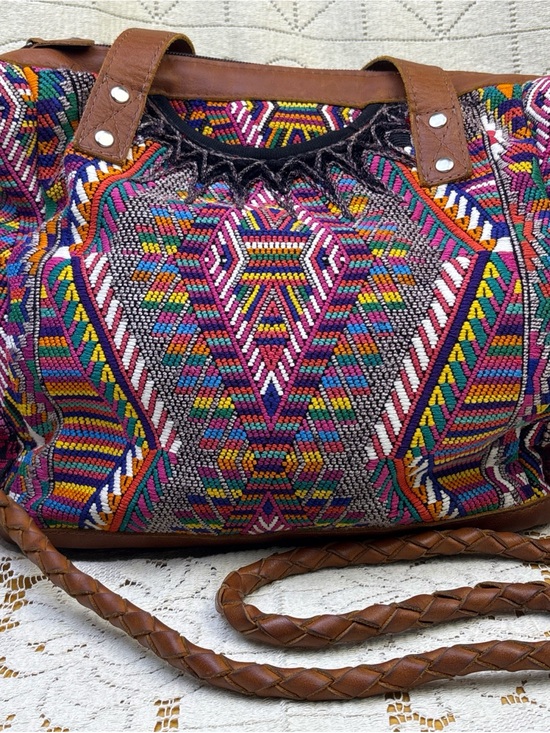Nena & Co. Handbags - Nena & Co. Large Huipil Textile Convertible Backpack Crossbody Leather